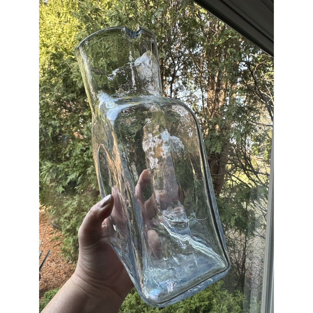 Vintage Blenko Glass #384 Water Carafe - Hand Blown Crystal Clear - Dual Spout - Picture 6 of 9